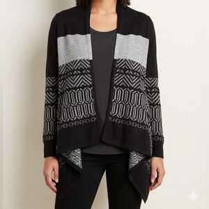 Black & Gray Open-Front Patterned Women's Cardigan Sweater
